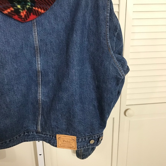 Vintage Polo Ralph Lauren Plaid Fleeced Hoodie Denim Trucker Jacket XL - Picture 6 of 14